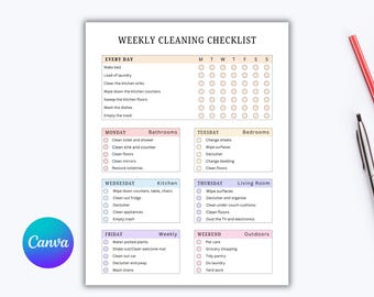 Bewerkbare schoonmaakplanner, afdrukbare schoonmaakchecklist en -schema, dagelijks wekelijks maandelijks klusschema, digitale pdf