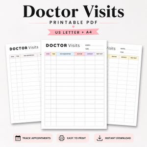 Doctor Visit Notes Printable, Medical Appointment Sheet and Health Record Tracker, Doctor Visit Log & PDF Download