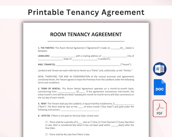 Printable Room Rental Agreement Template, Editable Room Tenancy Agreement, Rent Room, Roommate Room Rental Agreement, Room Rental Contract