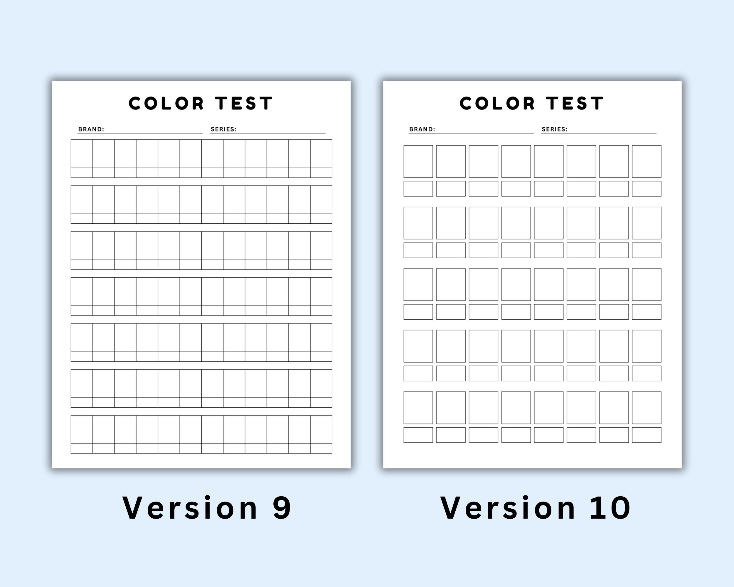 Color Test Printable, Color Swatch Chart, Paint & Ink Sample Sheet, Art ...
