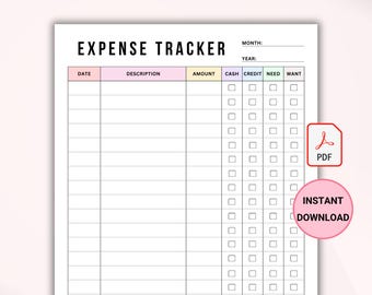 Simple Expense Log PRINTABLE, Expense Tracker, Monthly Budget Planner Template, Financial Planner, Spending Tracker, Expenses Ledger PDF