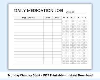 Daily Medication Tracker. Medication Log. Medication Sheet. Medication List. Printable Medicine Log for Nurses. Medicine Intake Tracker
