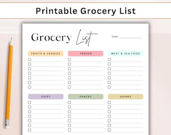 Printable Grocery List Template PDF, Shopping List Checklist, Grocery Planner for A4 & Letter, Instant Download