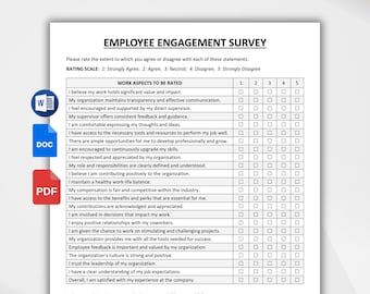 Editable Employee Engagement Survey Template. HR Survey. Employee Feedback. Employee Relations. Employee Questionnaire Form. Printable PDF