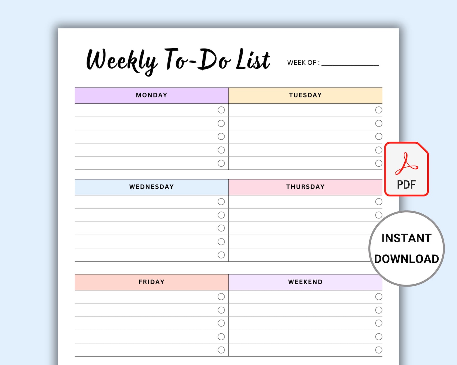 Weekly Planner Printable, Undated to Do List, Weekly Schedule Template ...