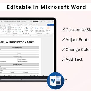 Printable ACH Authorization Form Template. Editable Debit Authorization ...