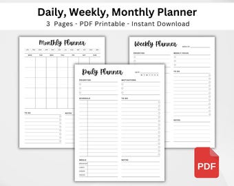 Daily Weekly Monthly Planner, ADHD Planner, ADHD Digital Planner, Goodnotes Planner, iPad Planner, Productivity, Self Care Planner Printable