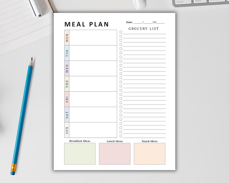 Meal Planner With Grocery List, 7 Day Menu Plan, Weekly Meal Prep ...