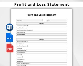 EDITABLE Profit and Loss Statement Template. Small Business Income Statement. Profit Calculator. Bookkeeping Template. Expense Report PDF