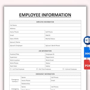 Employee Information Form. New Hire Forms. HR Templates. Employee Packet Forms. Employee Onboarding. Hiring Template. WORD/Google Docs/PDF