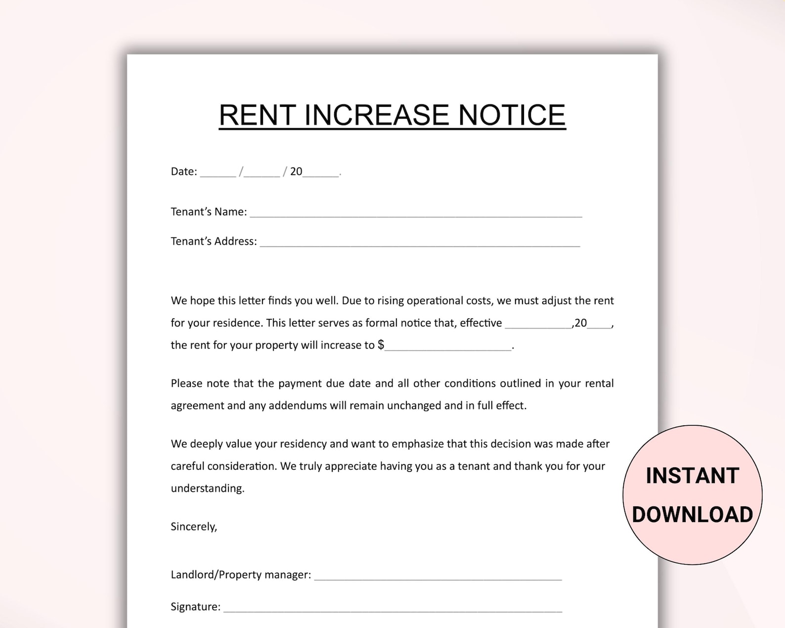 Printable Rental Increase Notice Rental Increase Form Rental Increase Printable Rental Increase Notice Rental Increase Form Rental Increase