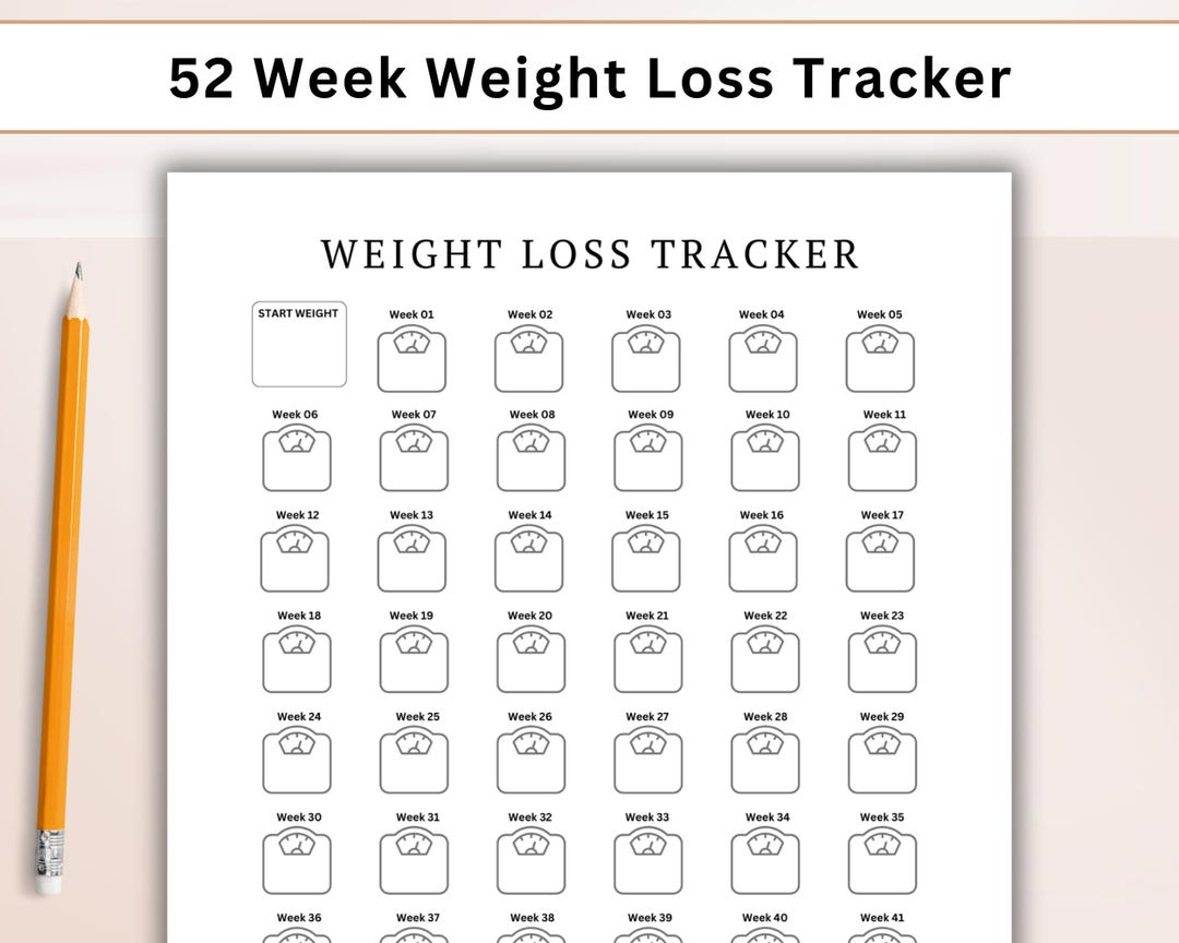 Weekly Weight Tracker Printable PDF, 52 Week Weight Loss Chart, Cute ...