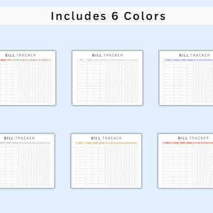 Puede incluir: Seis p&aacute;ginas de seguimiento de facturas imprimibles en diferentes colores. Cada p&aacute;gina tiene un encabezado que dice "Seguimiento de facturas" e incluye columnas para la fecha, la factura, el importe, pagado y las notas.