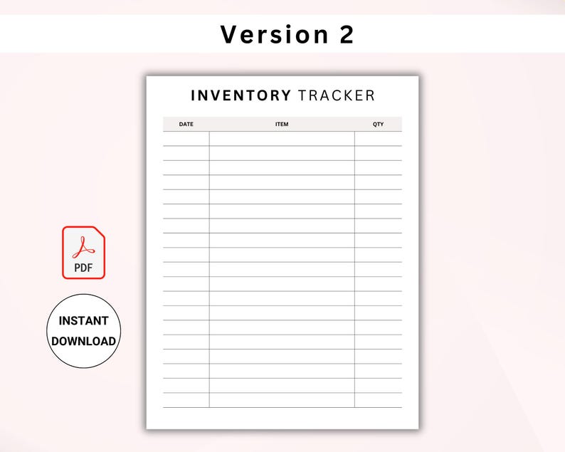 Puede incluir: Un rastreador de inventario imprimible con columnas para la fecha, el art&iacute;culo y la cantidad. El rastreador est&aacute; dise&ntilde;ado para organizar y administrar el inventario.