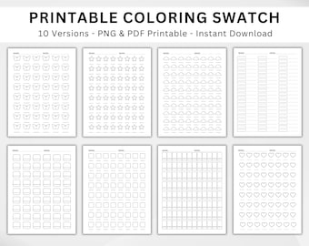 Muestrarios de colores. Plantilla de prueba de muestra. Prueba de color en blanco. Muestrario de color. Juego de marcadores. Prueba de marcadores. Muestrario para colorear. PDF/PNG imprimible