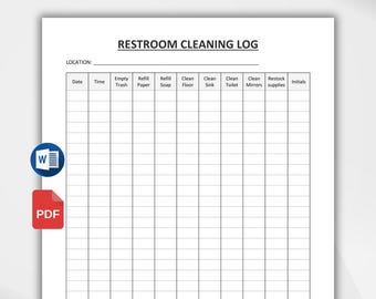 Printable Restroom Cleaning Log. Cleaning Checklist. Business Bathroom Cleaning Chart For Offices, Hotels, Restaurants. PDF, Editable Word.