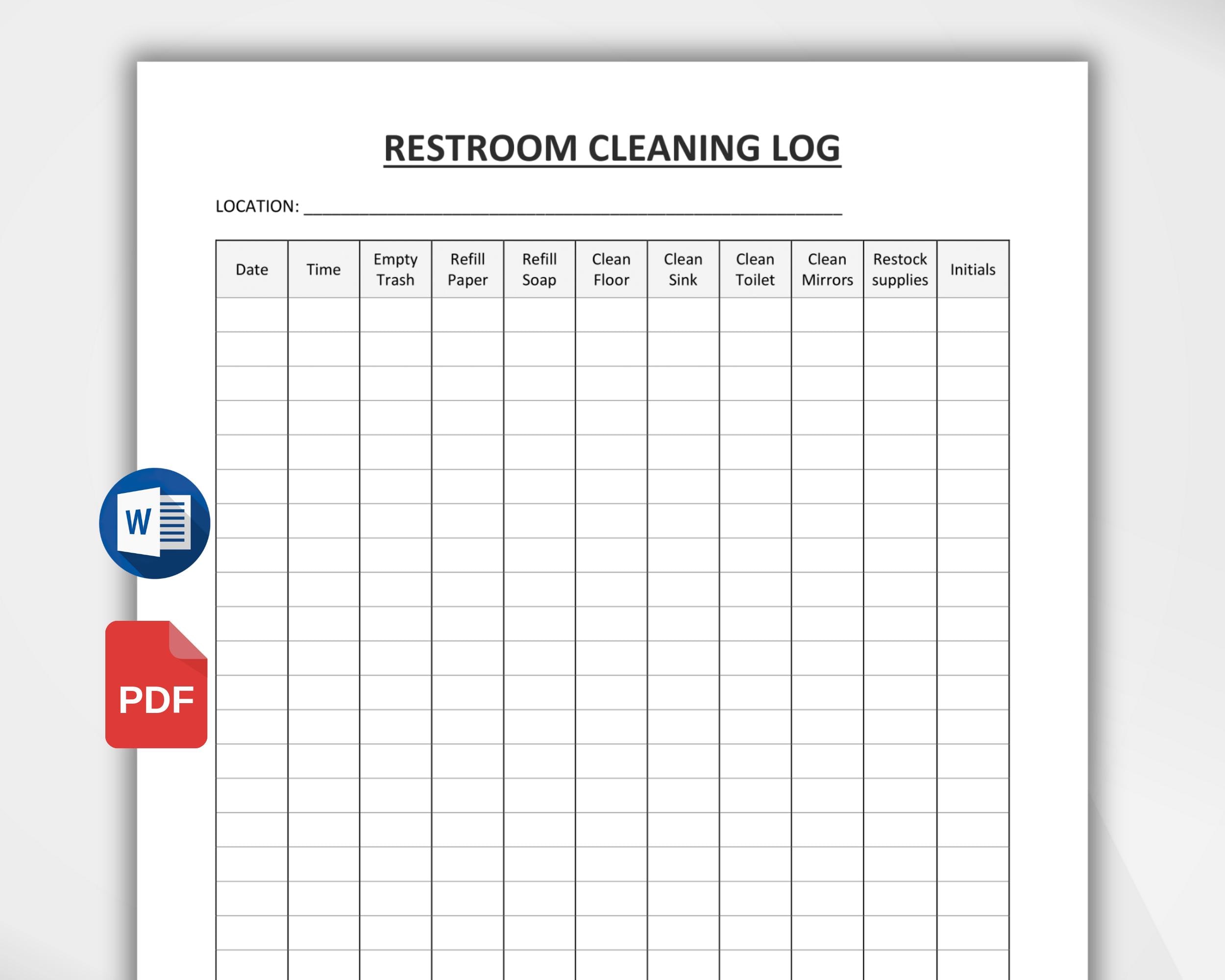 Printable Restroom Cleaning Log Cleaning Checklist Business Bathroom