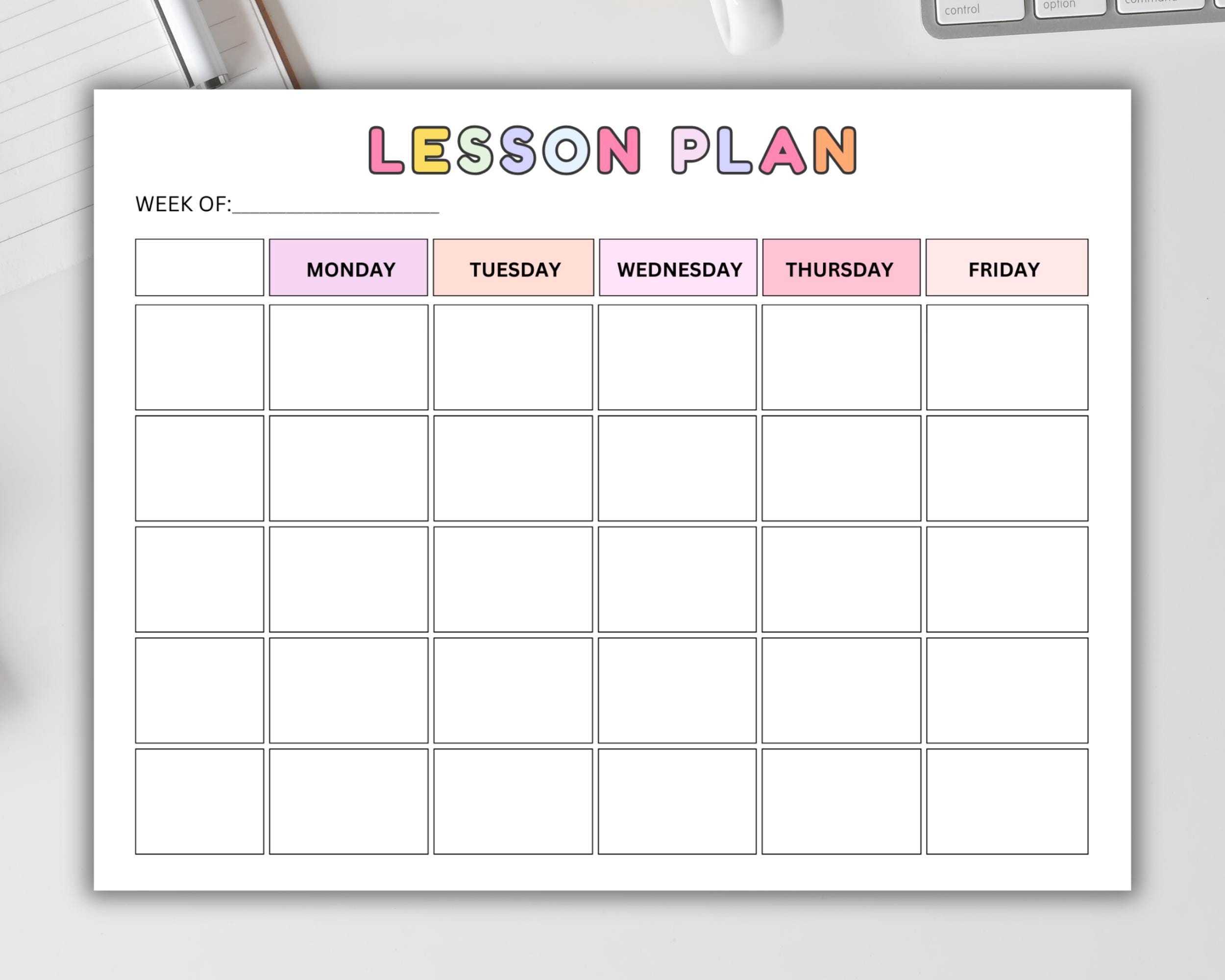 PRINTABLE Weekly Lesson Plan for Preschool Homeschool Teacher Planner ...