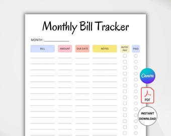 Printable Bill Payment Checklist Tracker. Bill Pay Organizer. Bill Management. Bill Payment Log. Expense Tracker. Monthly Bill Tracker. PDF