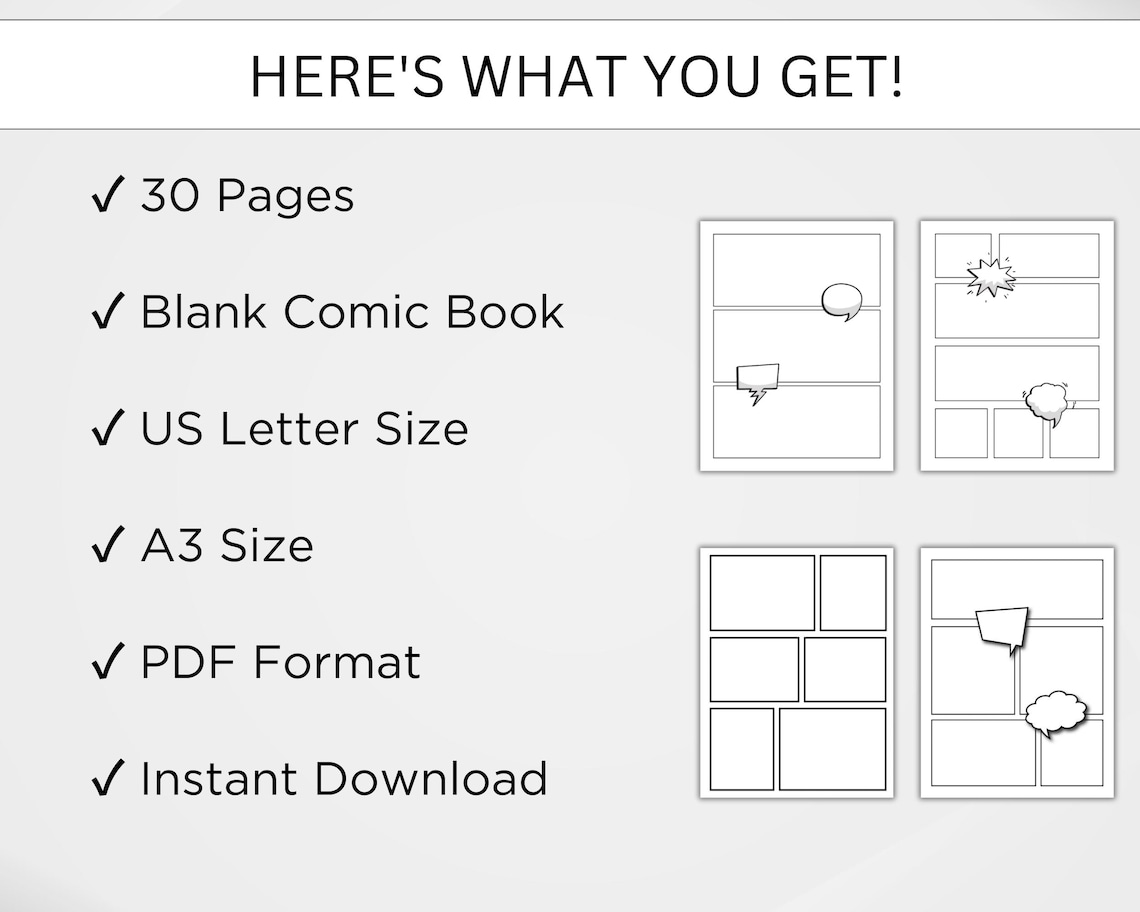 Printable Blank Comic Book Template. Comic Drawing Book. Digital Comic ...