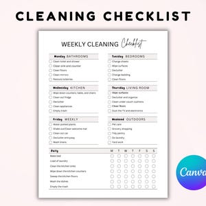 Cronograma de Limpeza EDITÁVEL. Lista de Verificação de Limpeza. Planejador de Limpeza. Rotina de Limpeza. Cronograma de Limpeza Semanal. Lista de Tarefas Domésticas CANVA