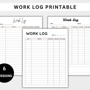 Work Log Printable | Daily Task & Time Tracker | Employee Timesheet | Productivity Log | Working Hours Log | Time Log | Instant Download PDF