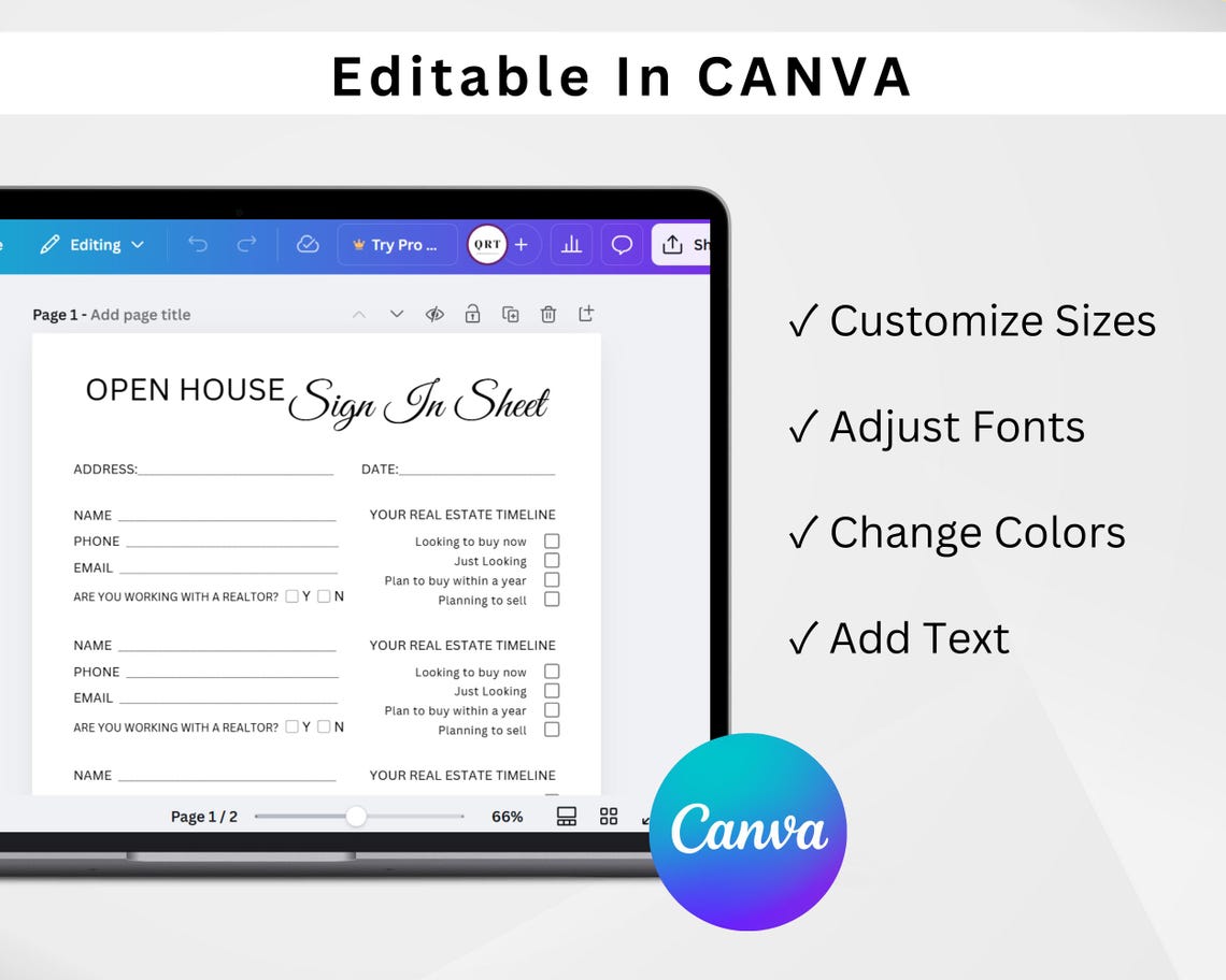 EDITABLE Open House Sign in Sheet. Real Estate Marketing. Realtor Open ...