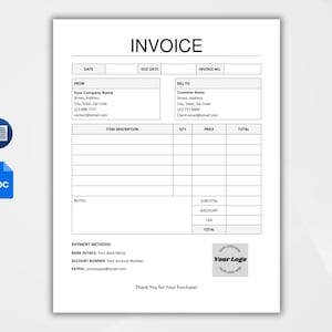 Temporary Invoice Note Editable Invoice Template | Custom Business Invoice Form | Billing ...