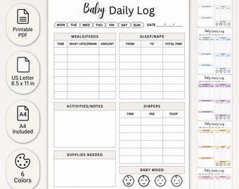 Infant Daily Report Printable, Daycare Baby Feeding, Nap and Diaper Tracker, Childcare Daily Log, PDF Download