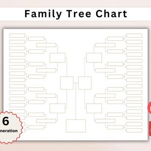 Family Tree Chart - 6 Generations. Printable Family Tree Template. Digital Pedigree Chart. Ancestral Chart. Genealogy Template. PDF Template