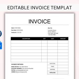 PRINTABLE Invoice Template Invoice Form Business Custom Invoice Invoice Word Billing Template Google Docs/Word Instant Download