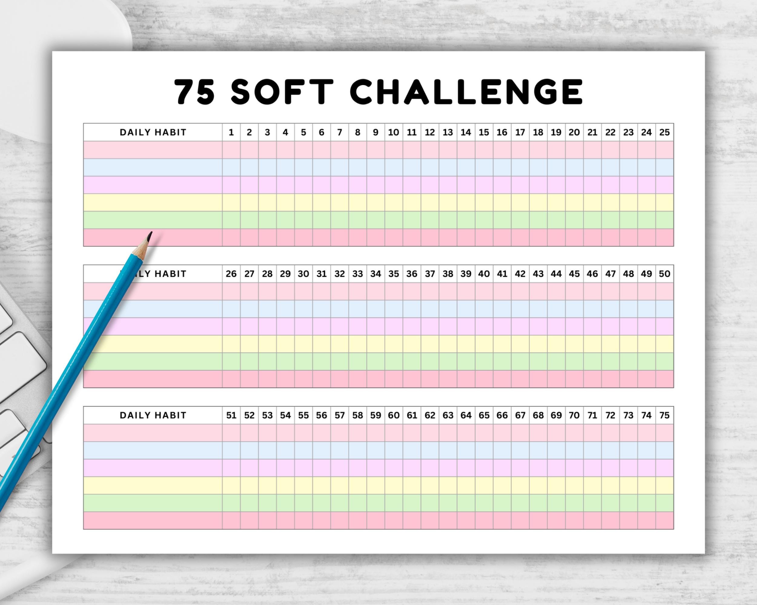 PRINTABLE 75 Soft Challenge Tracker. Daily 75 Soft Challenge Journal ...