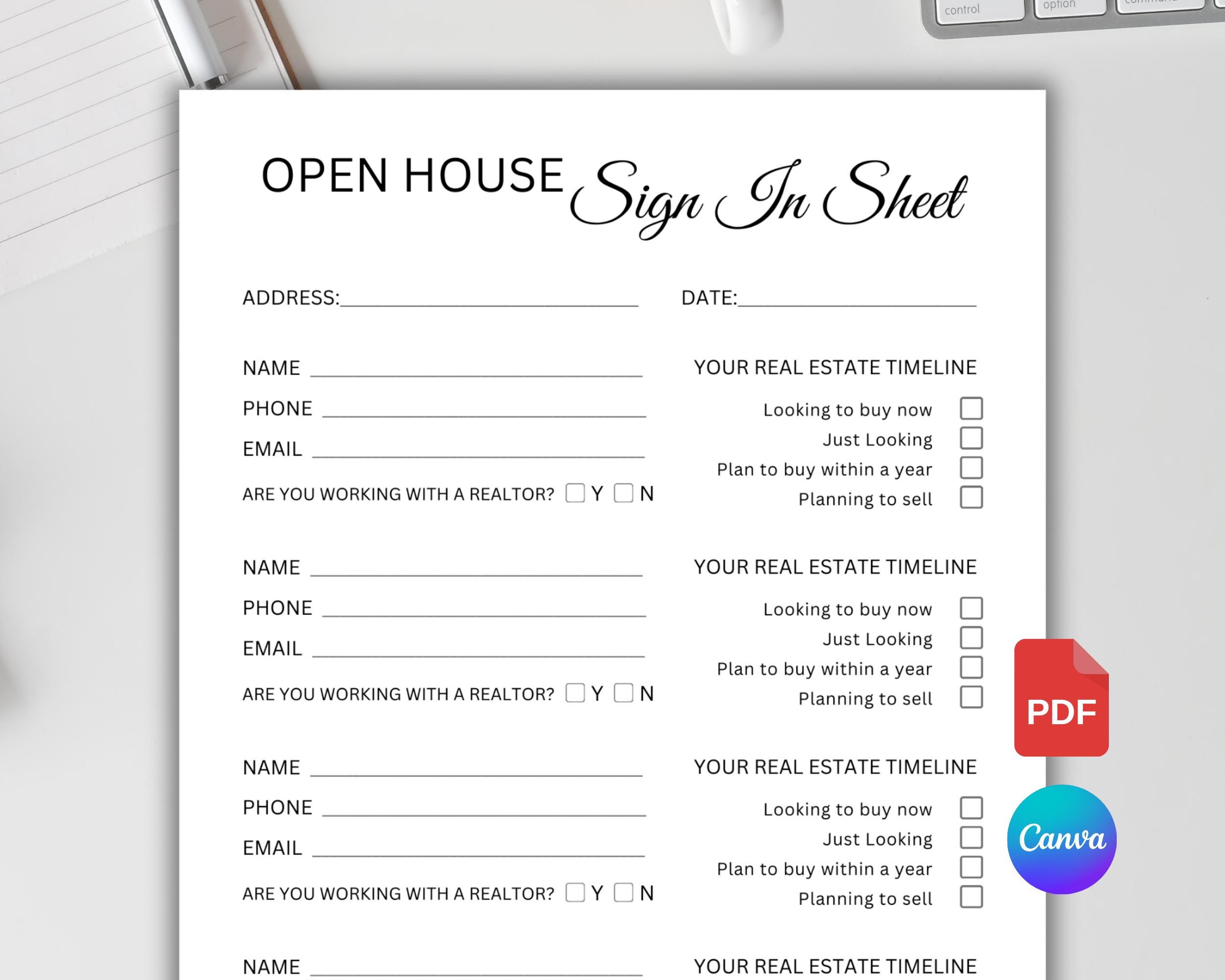 EDITABLE Open House Sign In Sheet. Real Estate Marketing. Realtor Open House Flyers and Forms. Sign In Sheet. Canva & PDF. Instant Download