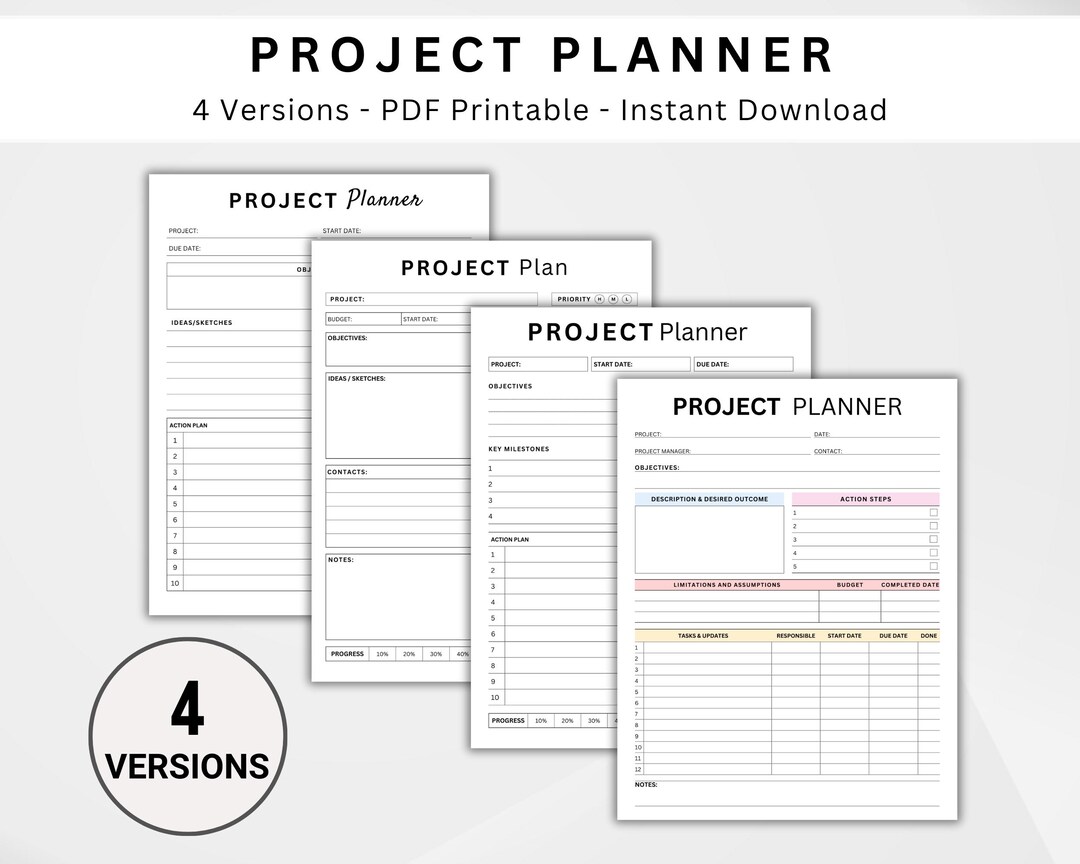 Project Management Task Planner 4 Project Planner. Project Timeline Tracker. Project Management for ...