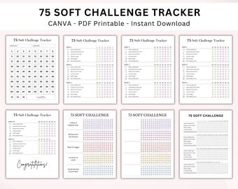 Editable 75 Soft Challenge Tracker Bundle. Printable 75 Day Challenge. Fitness & Health Journal. Weight Loss Challenge PDF. CANVA Template