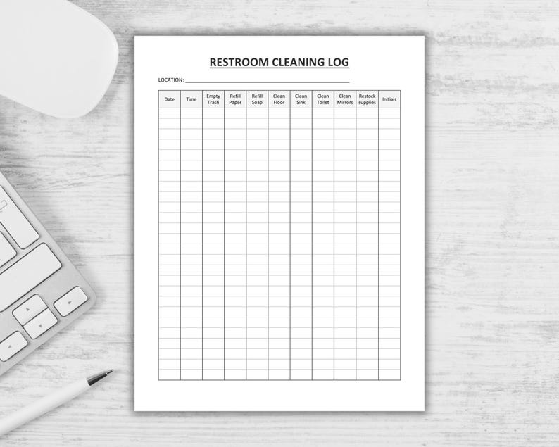 Printable Restroom Cleaning Log Cleaning Checklist Business Bathroom