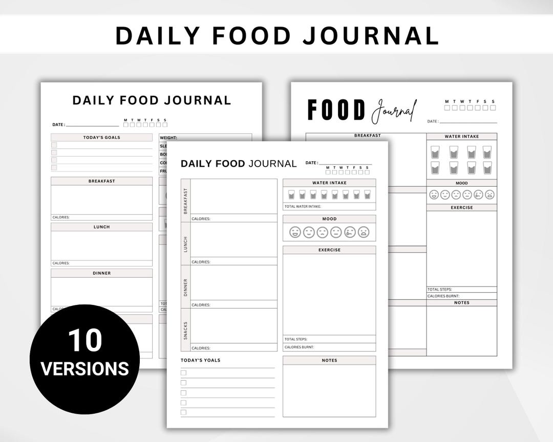 10 Food Journal. Food Diary. Daily Calorie Tracker. Calorie Counting ...