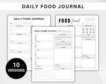 Food Journal Printable PDF, Daily Food Diary, Calorie Tracker, Eating Log, Weight Loss Journal, Instant Download
