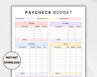 Paycheck Budget Planner Printable. Budget by Paycheck Worksheet. Financial Planner. Biweekly Personal Budget Template. PDF. Instant Download