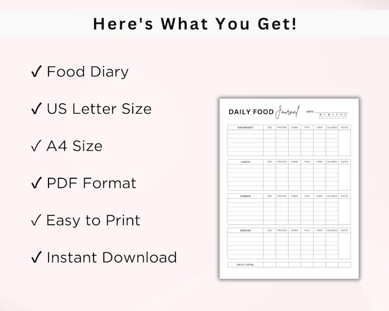 Food Journal Printable Daily Calorie Tracker Meal Tracker Food Food Journal Printable Daily Calorie Tracker Meal Tracker Food