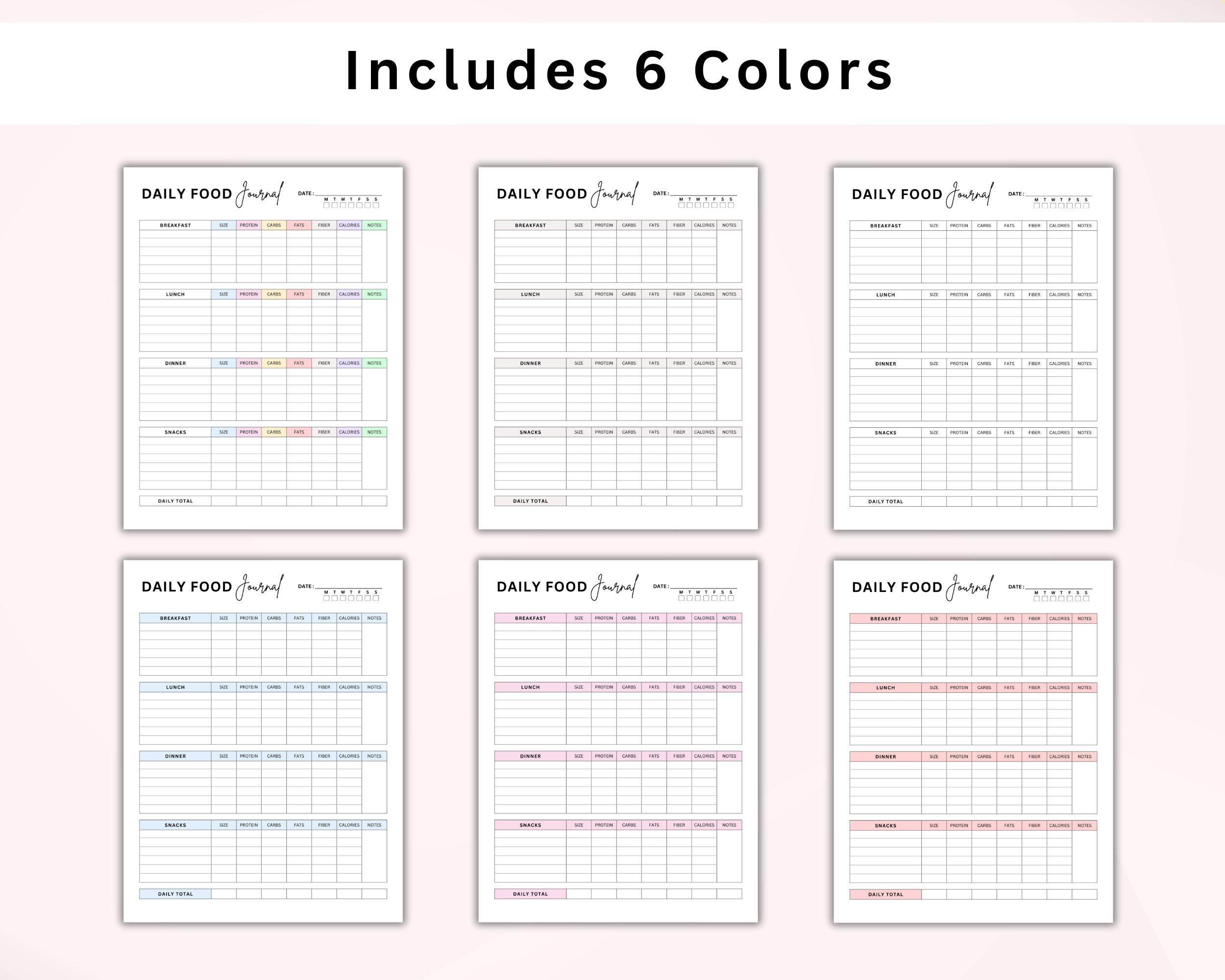 Food Journal Printable | Daily Calorie Tracker | Meal Tracker & Food ...
