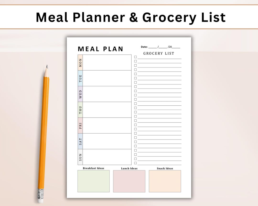 Meal Planner With Grocery List, 7 Day Menu Plan, Weekly Meal Prep ...