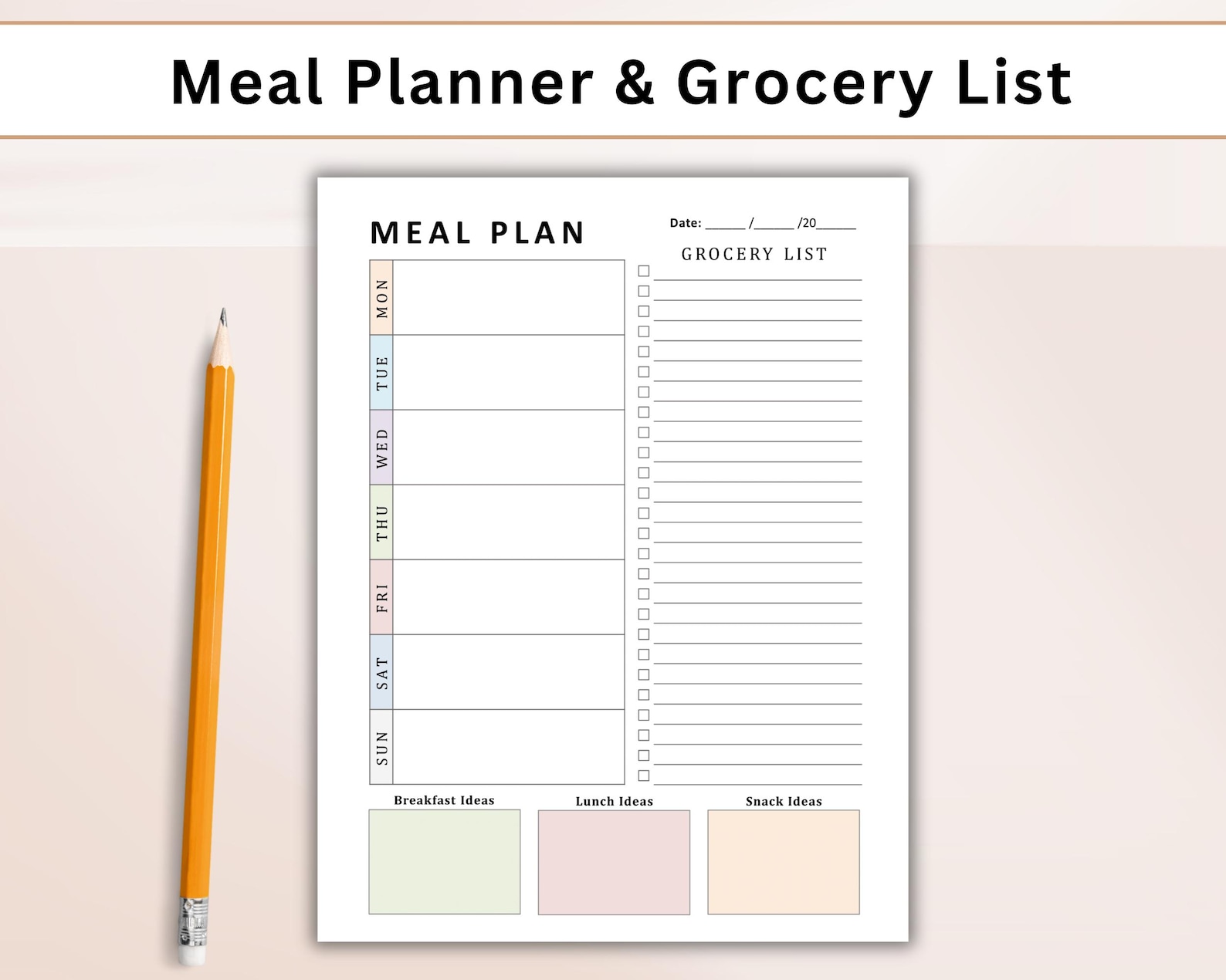 Meal Planner With Grocery List, 7 Day Menu Plan, Weekly Meal Prep ...