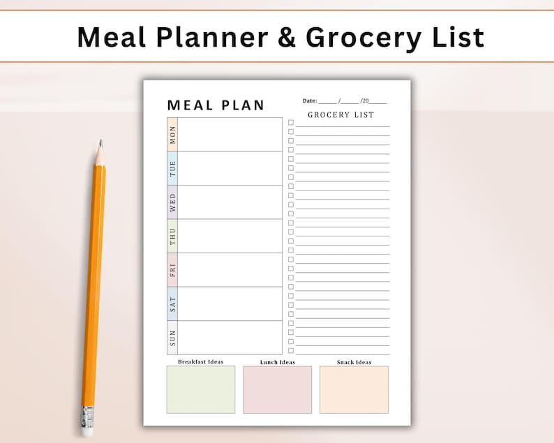 Meal Planner With Grocery List, 7 Day Menu Plan, Weekly Meal Prep ...