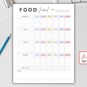 Food Diary. Daily Food Journal. Daily Calorie Tracker. Calorie Counting. Food Log. Eating Journal Digital. Printable PDF. Instant Download