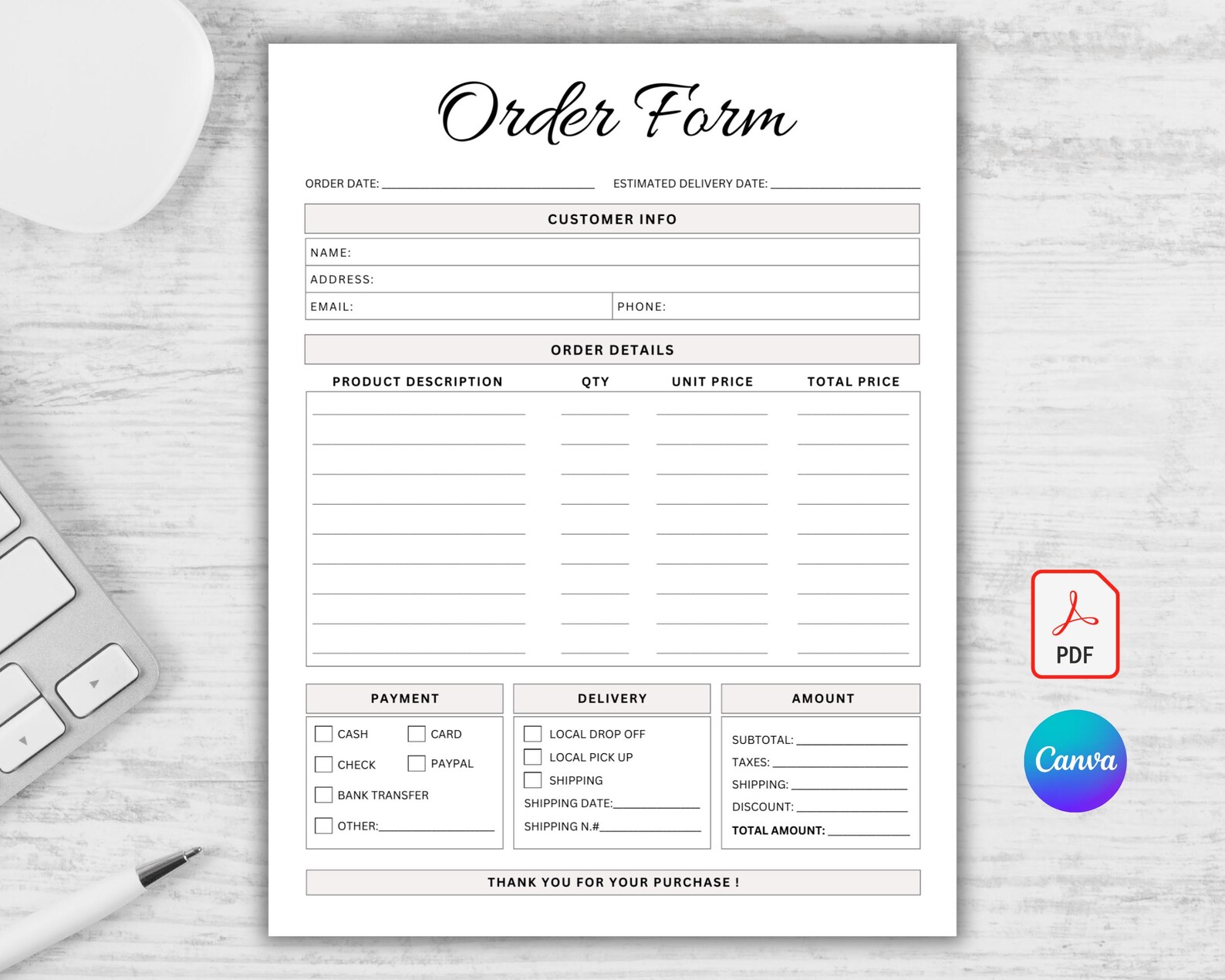Editable Order Form Canva, Custom Craft Business Order Form, Small ...