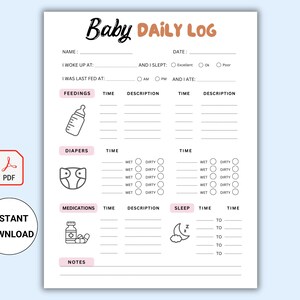 Diario giornaliero del bambino stampabile. Diario giornaliero del neonato. Planner per il monitoraggio del neonato. Diario delle poppate. Attività del neonato. Diario del bambino in formato PDF.