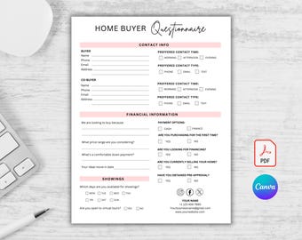 Cuestionario para compradores de bienes raíces, Cuestionario para compradores, Formulario de admisión para compradores, Consulta para compradores, Guión de consulta para compradores de vivienda, Paquete para compradores