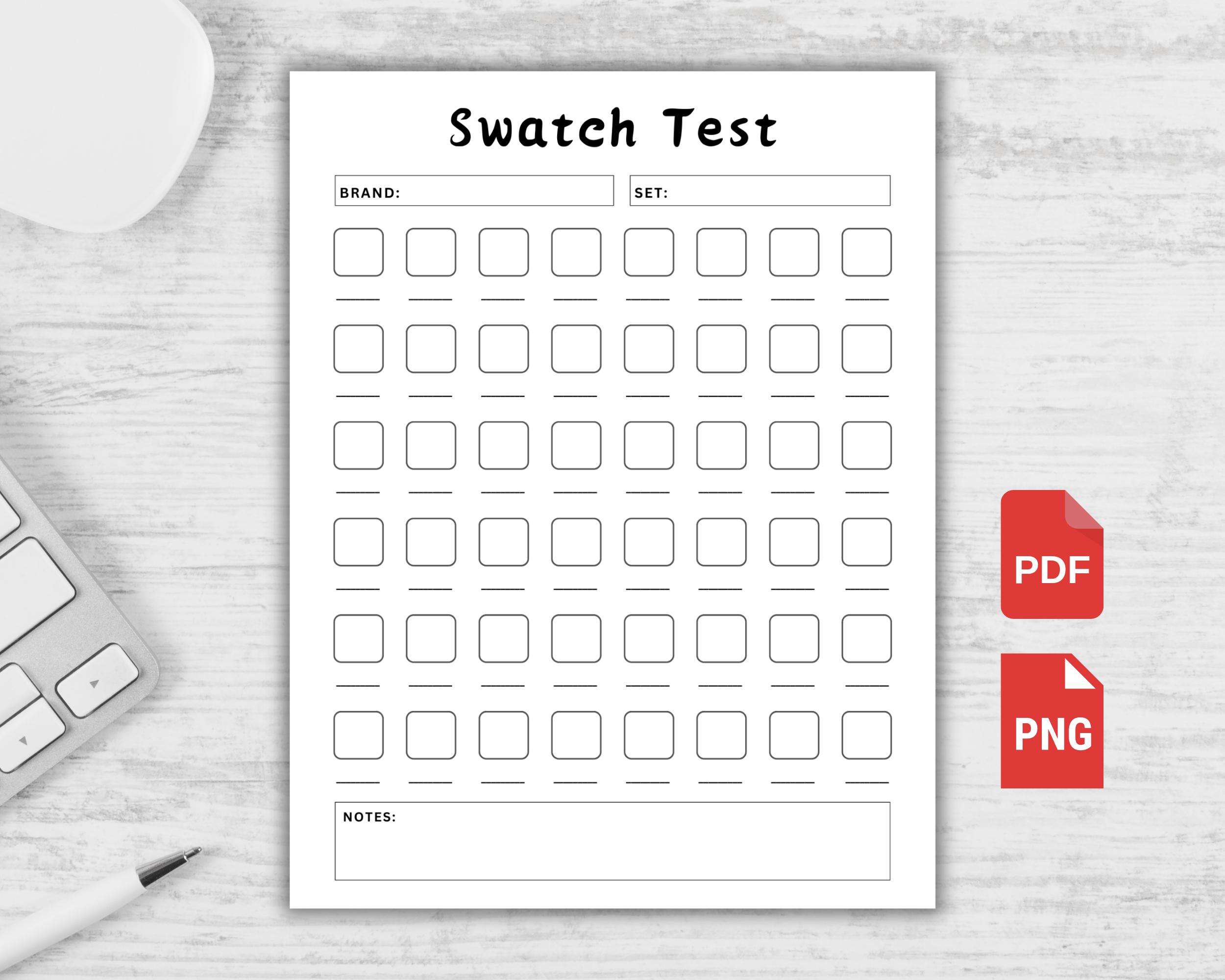 Color Swatch Test Color Swatch Charts, Swatch Test Template, Blank Color Test, Color ...