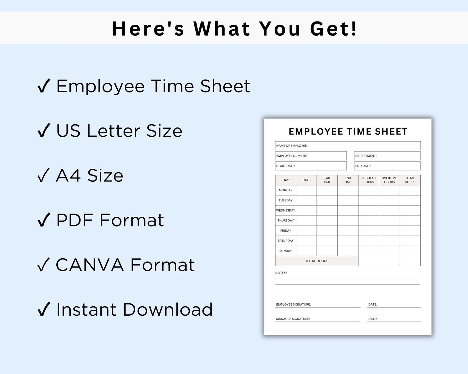 Printable Employee Time Sheet. Hours Worked Log. Weekly Time Tracker ...